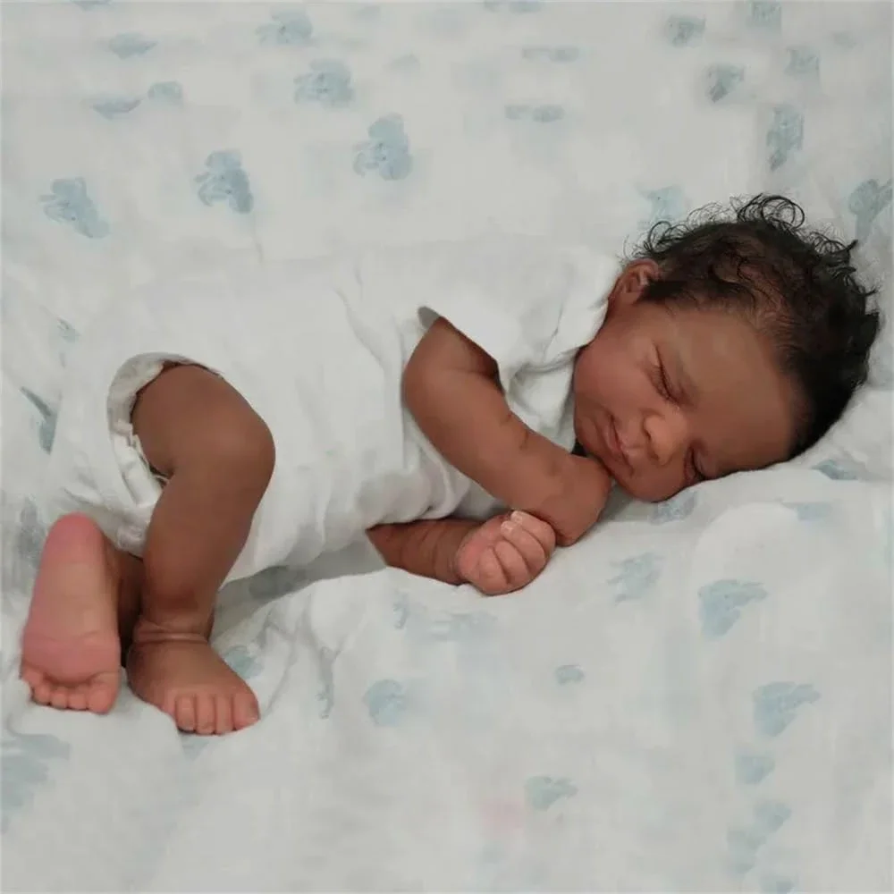 

19inch Pascale Dark Skin Soft Cloth Body Reborn Sleeping Baby Doll Multiple Layers Painting 3D Skin with Hand-Rooted Hair