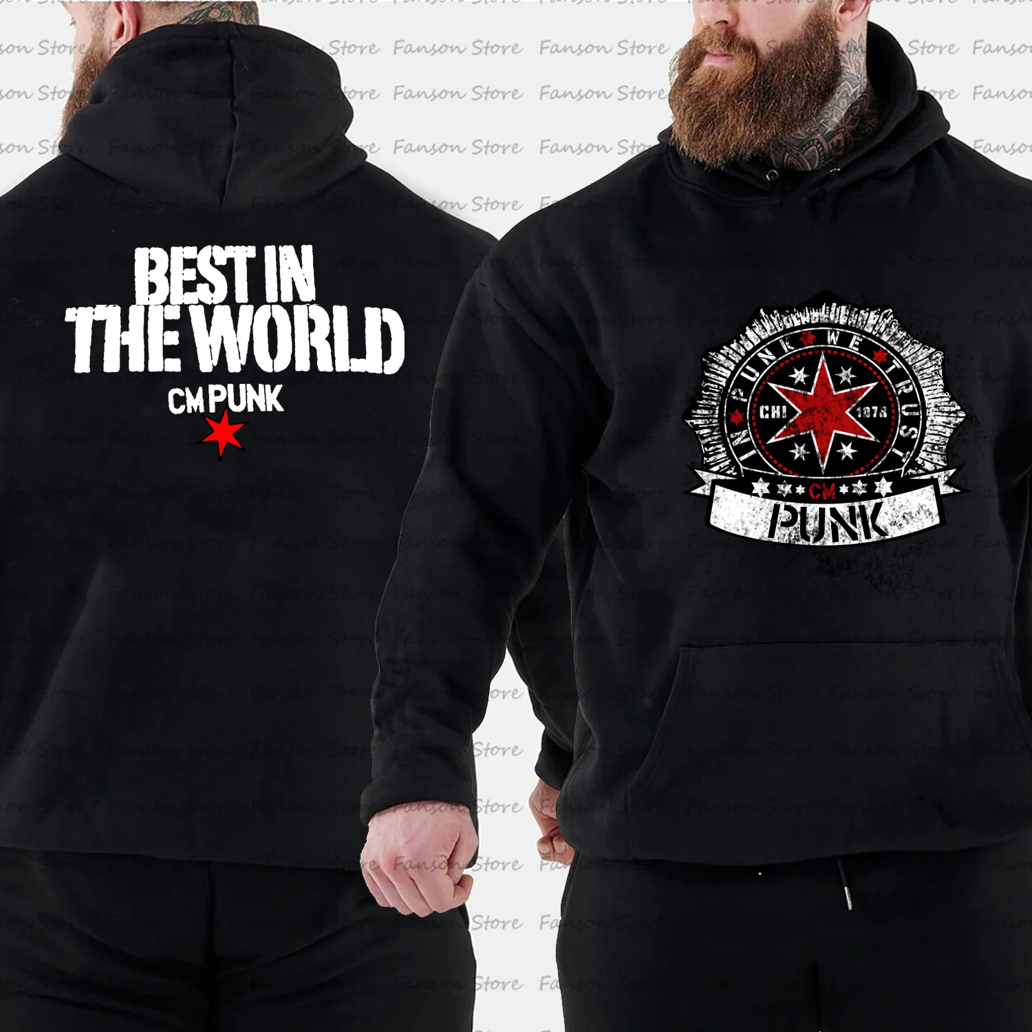 2025 Autumn/Winter New Famous Wrestler CM Punk In Punk We Trust Men's black Hoodie Street Sports Casual fashion Pullover