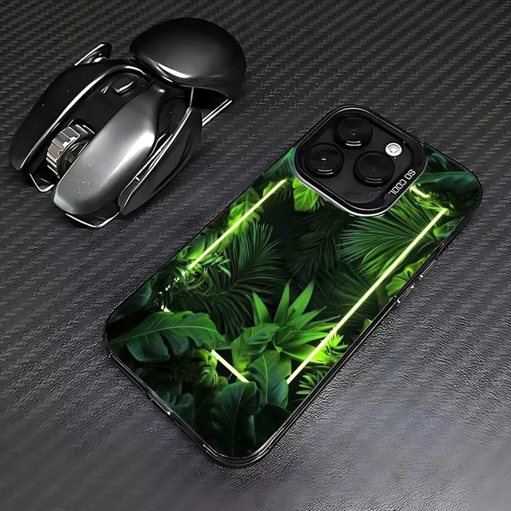 

Large green leaves case for iPhone 16 15 14 13 12 11 Pro/ Max/Plus shock-proof rear cover anti-fingerprint