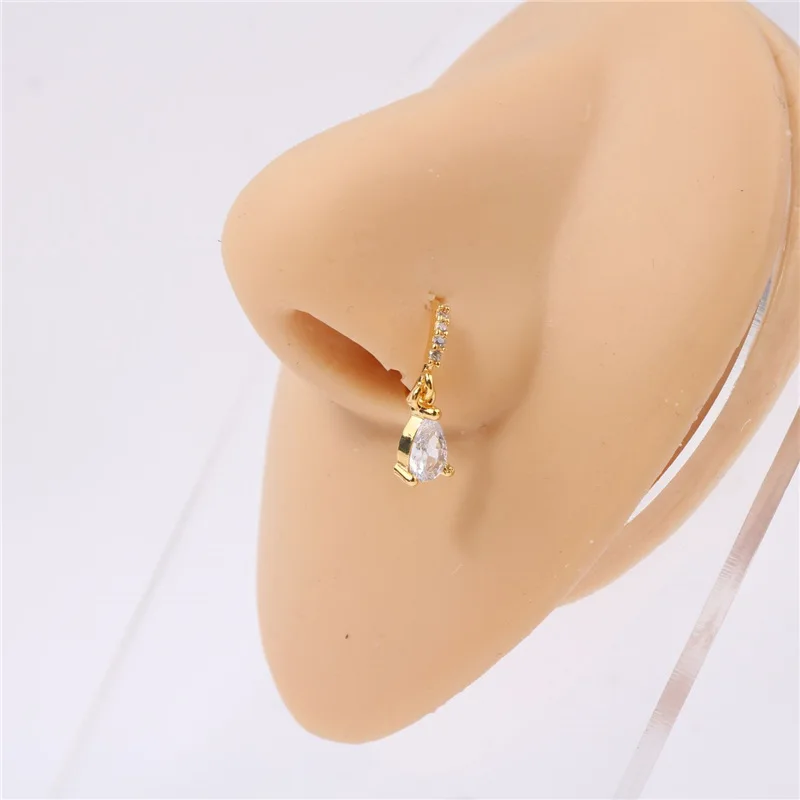 Pendant Nose Ring Hoop for Women CZ Drop Nose Rings Hoop 18K Gold Plated Nose Piercing Cartilage Earring Piercing