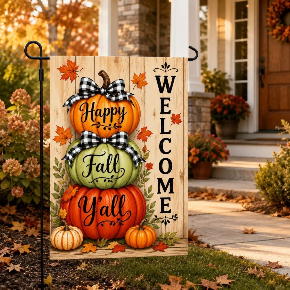 Double Sided Halloween Fall Pumpkin Garden Flag Rustic Style Chick or Treat Ghost Welcome Flag Witch Hat Vintage