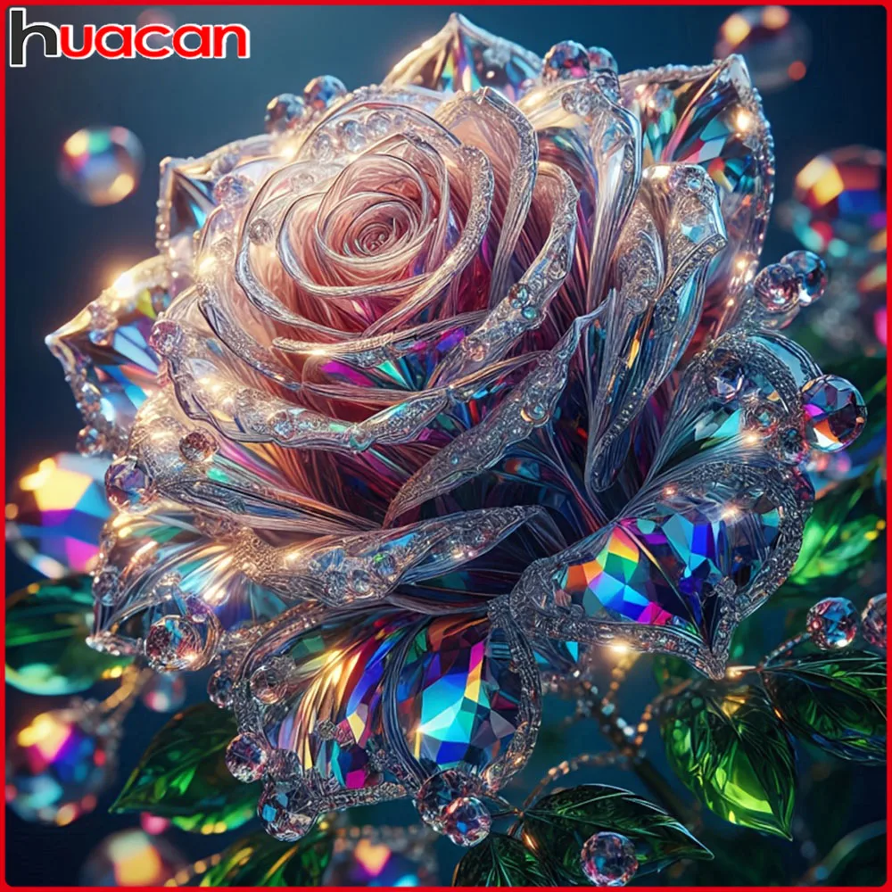 Huacan Volldiamantgemälde Glas Rose Diamant Stickerei Blume Komplettset Bild von Strasssteinen