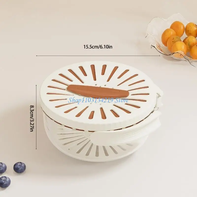 N5KC Foldable Handle Cleaning Colander Double-Layer Rice Drainer Refrigerator Crisper Practical Vegetable Washing Basket