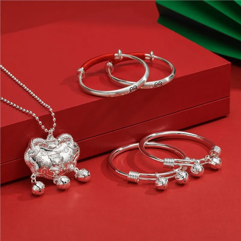 

Bracelet S999 Silver Rabbit Longevity Lock Unisex Set Fashionable Versatile