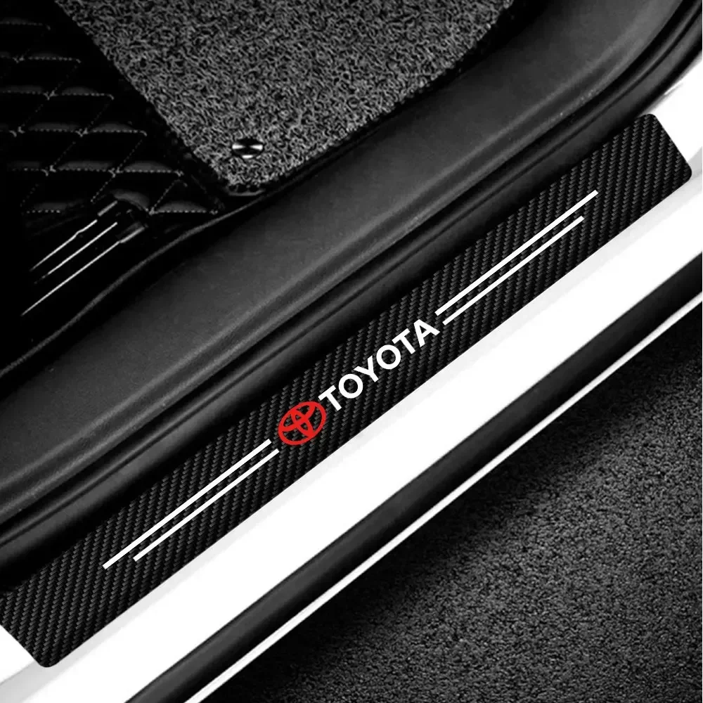 4Pcs High Quality Carbon Fiber Car Door Sill Protector Strip Sticker For Toyota Fortuner Chr Verso Prius Hiace Yaris Trd Corolla