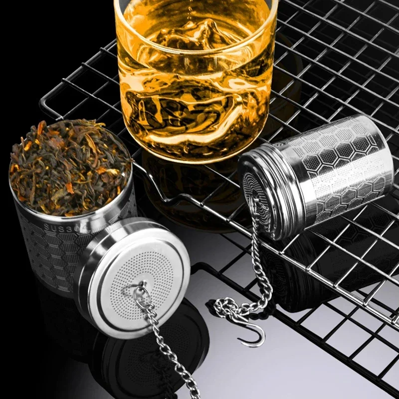 Infusor de té de 1 pieza, coladores de té de malla extrafina para té suelto, colador de té de acero inoxidable con gancho de cadena extendido