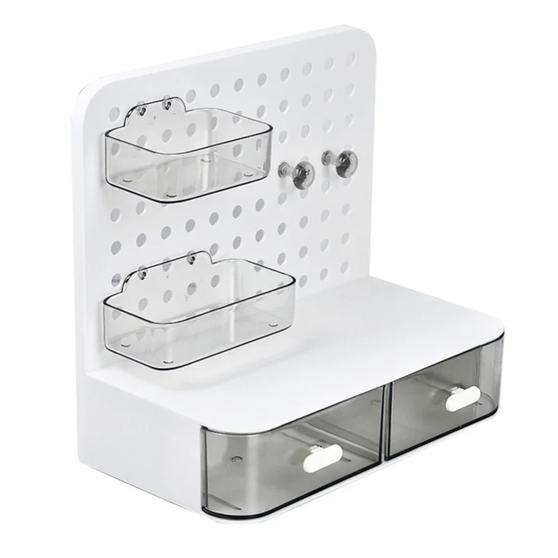 

Настольный органайзер-перфодоска: простая многофункциональная пластиковая подставка для хранения с выдвижными ящиками для канцелярских принадлежностей и заколок для волос, белый