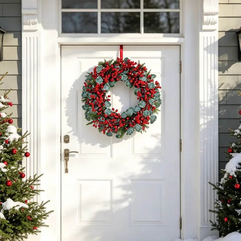 For Christmas Wreath Red Fruit Eucalyptus Leaf Door Hanging Wall Hanging Home Window Holiday Set Decorations