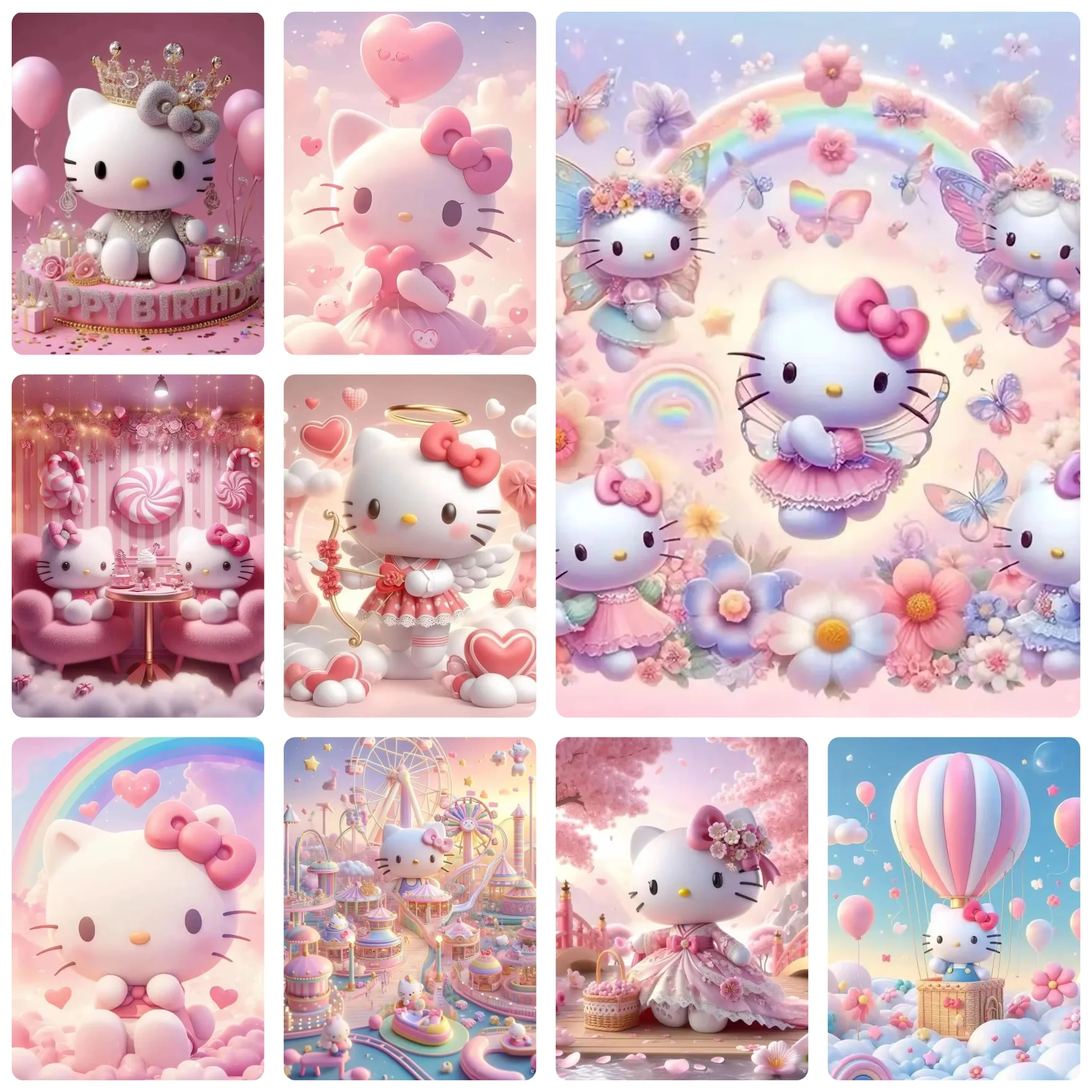 DIY Hello Kitty Sanrio Diamond Painting, Sweet Pink Cute Character Art Scene For Living Room Wall Decoration Exquisite Gift