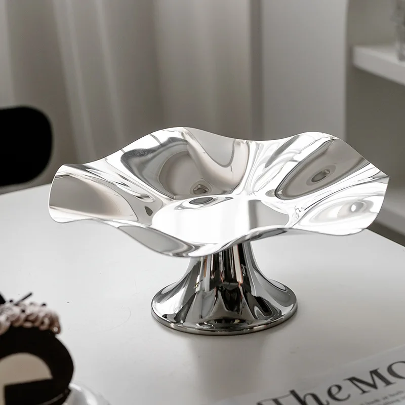 Tainless Steel Plate, Fruit and Snack Tray, Wavy Irregular Metal Storage Tray, Dining Table Decoration, Scandinavian Style