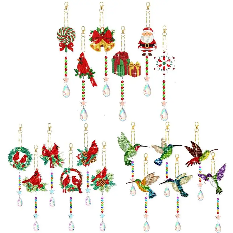 

6pcs Crystal Art Suncatchers Hummingbird Diamond Painting Suncatcher 3D Diamond Painting Wind Chime Hanging Ornament Home Decor