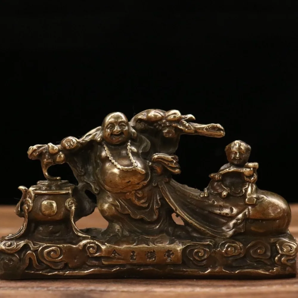 Antique-Style “Abundance of Gold and Jade” Maitreya Buddha: Ever-Smiling, Pot-Bellied Buddha Collectible and Decorative Ornament
