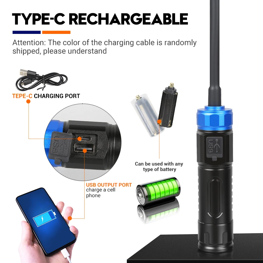 Flexible LED Work Light with Magnetic Ultra Bright Type-C Rechargeable Flashlight Waterproof  Zoom Torch Light for Camping BBQ
