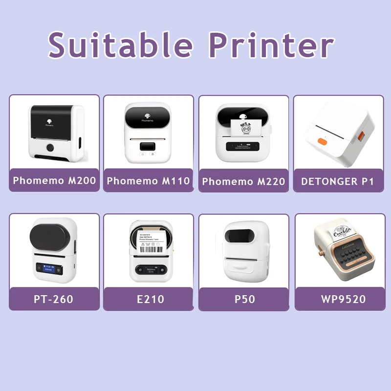 Papel térmico autoadhesivo para impresora de etiquetas, Compatible con máquina Phomemo M110, M220, M200, E210/P50/PT-260