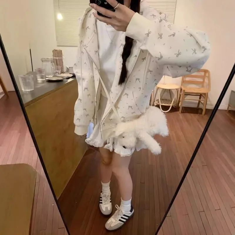 Floral Zipper Cardigan Sweater Jacket Women's Spring and Autumn New Oversize Loose Lazy Long-sleeved Top Age Reduction Coats New