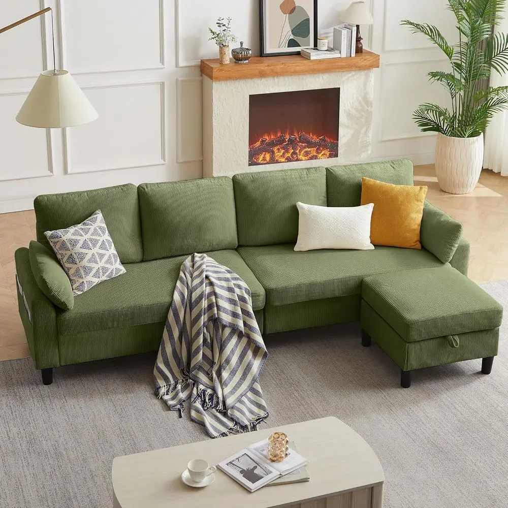 

Вельветовый диван L-образной формы 101, пуфик для хранения вещей, модульная секция для гостиной