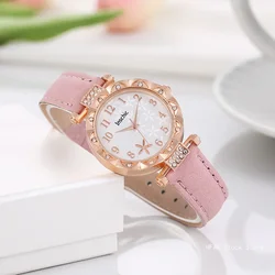 Fashion Flowers Dial Women's Quartz Watch Leather Band Watches Rhinestone Jewelry