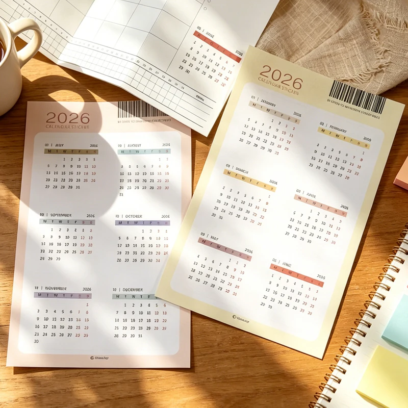 Fromthenon 2026 Calendar Stickers Traveller\'s Notebook Planner Journal Annual Calendar Stickers Office Stationery Supplies