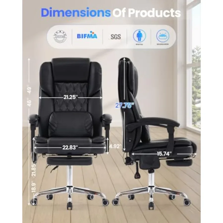 Big and Tall Office Chair for heavy people, mesh back, black, 3D kneading massage lumbar support and 130 reclining for back pai