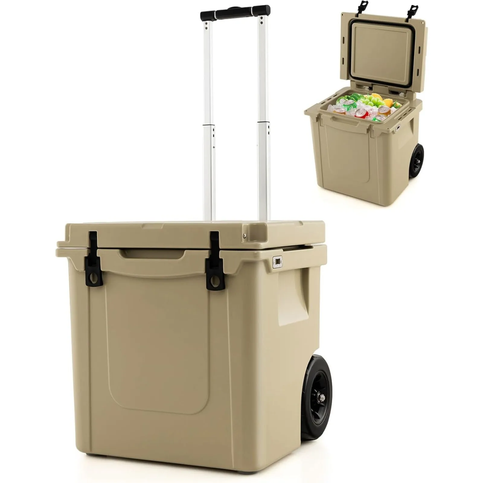 

US Cooler with Wheels, Insulated Large Ice Chest with Portable Handles, Cup Holders, Leak-Proof Tight Latches,