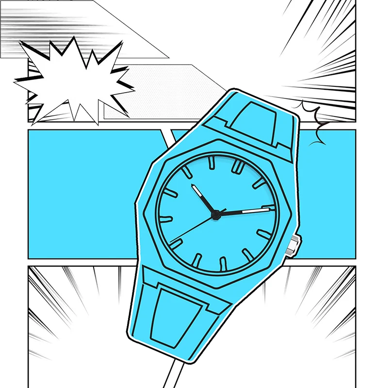 ساعة كوارتز مرصعة بشريط أزرق عصري رياضي مضلع للرجال