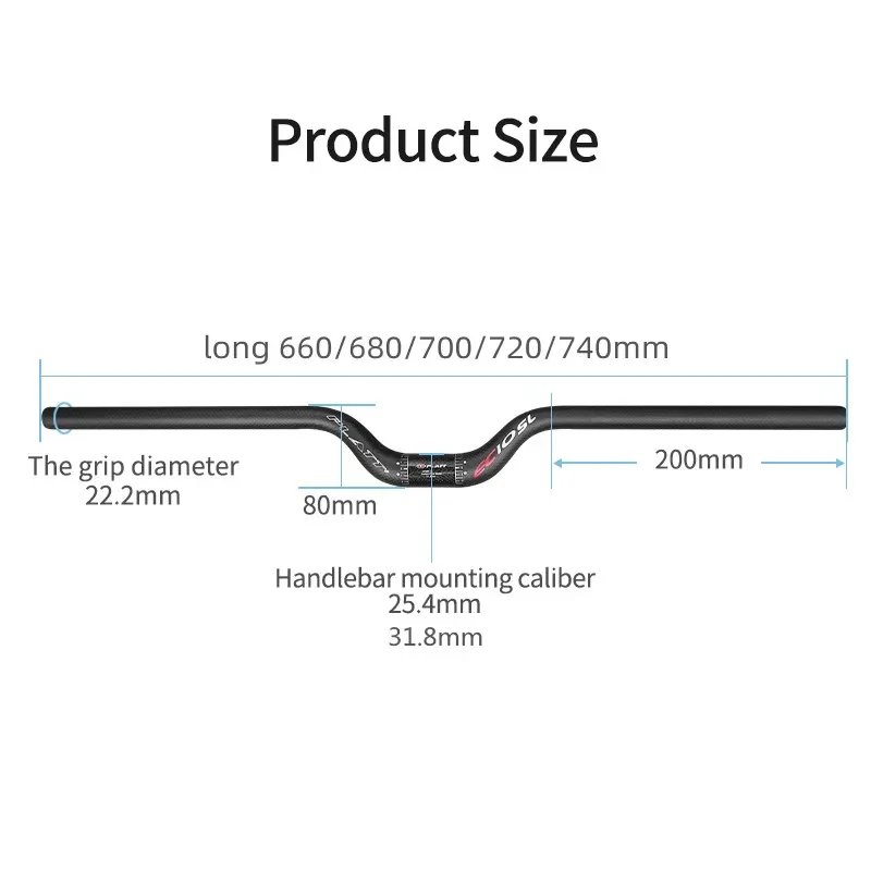 Full Carbon Fiber MTB Bicycle Handlebar Riser Handle Bar 25.4 31.8 580/680-740mm Ultralight Mountain Folding Road Bike Parts