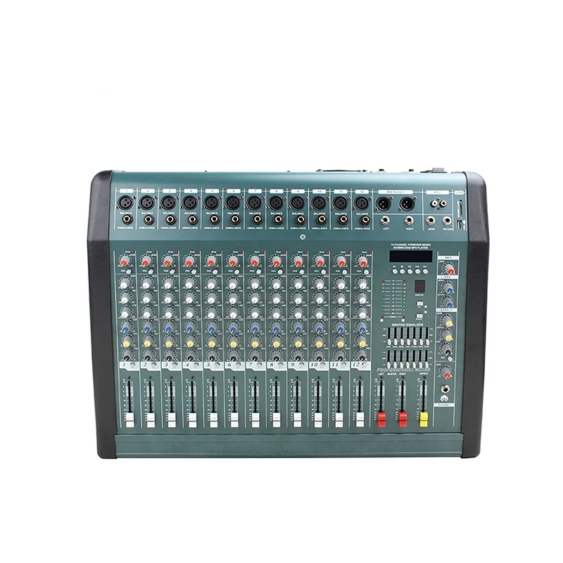 Consola mezcladora de sonido multifuncional de 12 canales, mezclador de potencia de audio de sonido profesional para ventas al