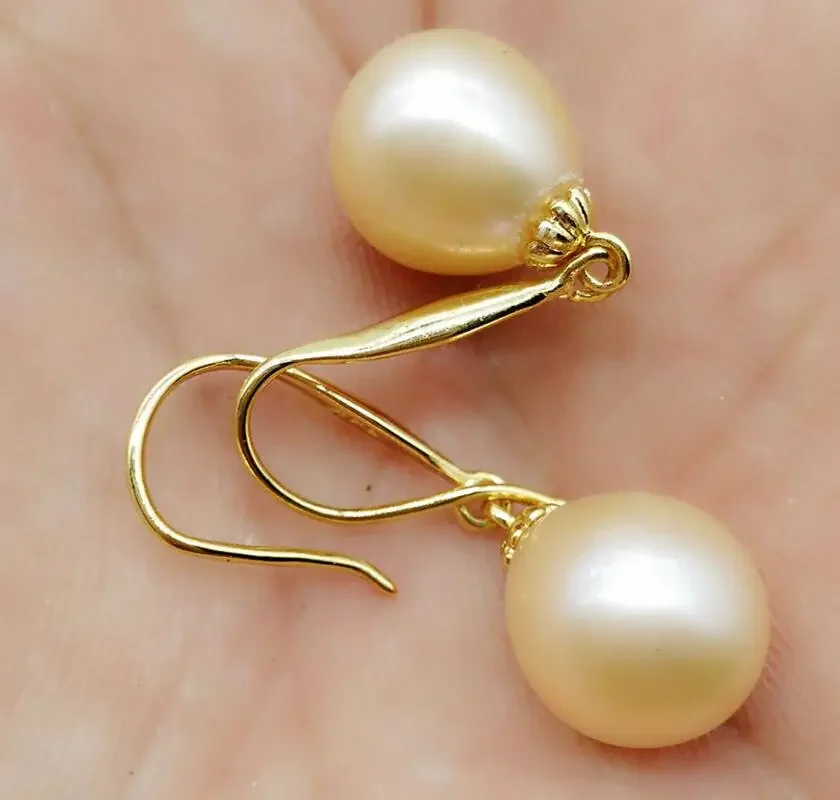 

GENUINE 10-12MM AAA+ Faint pink SOUTH SEA PEARLS EARRING 14k/20 gold