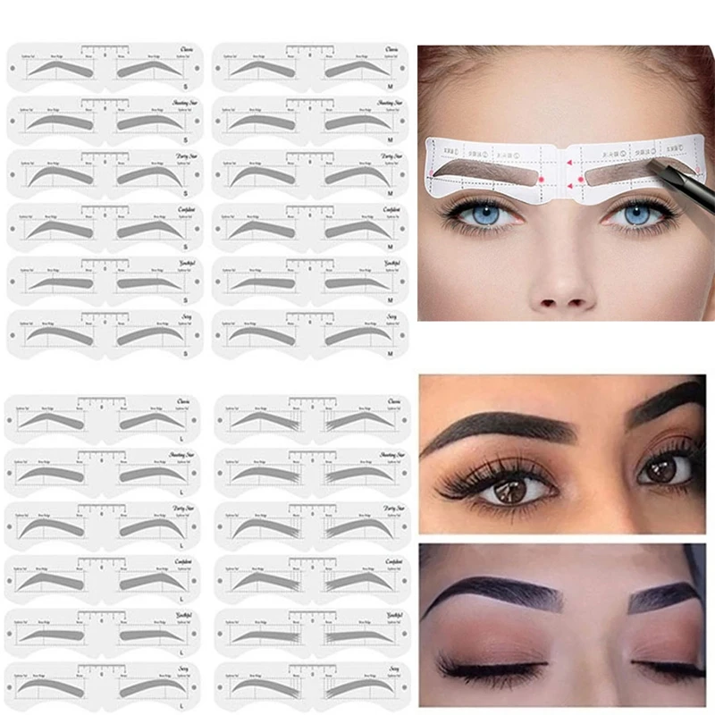 6 Stück Set DIY Schablone Formung Augenbrauen Shaper Kosmetik Werkzeug Stirn Definer Augenbrauen Stempel Karte weiches Lineal wieder verwendbare Make-up-Produkte