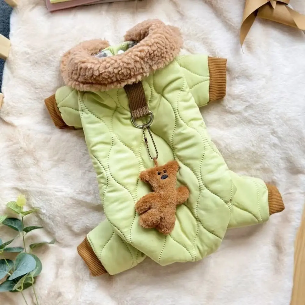 Fashion Thick-Warmed Dog Warm Clothes One-Piece with Bear Pendant Pet Clothes Windproof Button Pet Coat For Small Medium Dog