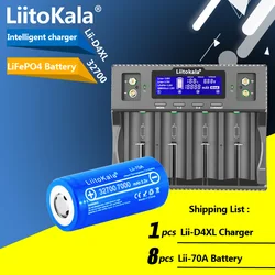 LiitoKala Lii-D4XL 32700/21700/18650/26650 inteligentna ładowarka do akumulatora + 8 szt. Lii-70A 32700 7000mAh LiFePO4 Batteryy