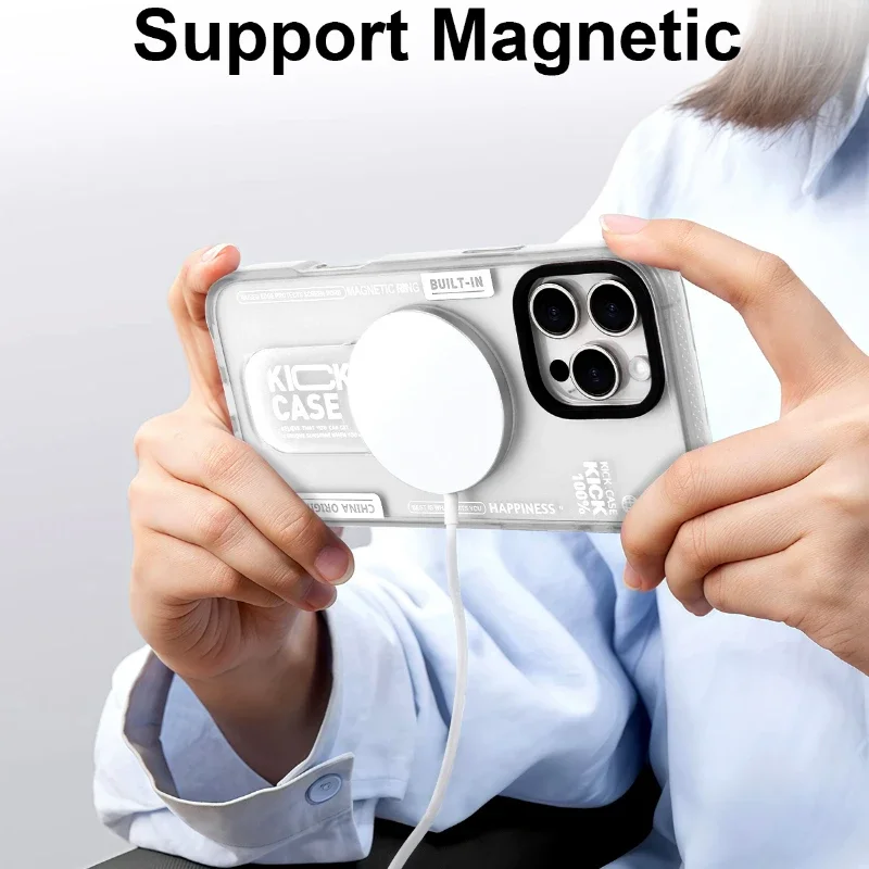 Eary for iPhone 16/16Pro/16Pro Max Phone Case with Magsafe Kickstand Non-Yellowing Shockproof Phone Bumper Cover Anti-Scratch