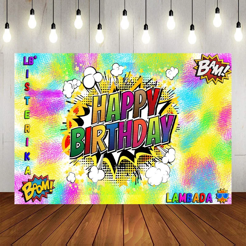 Urban Street Graffiti Wall Happy Birthday Party Backdrop Retro Cartoon 80'S 90'S Fashion  Photography Background Banner Decor