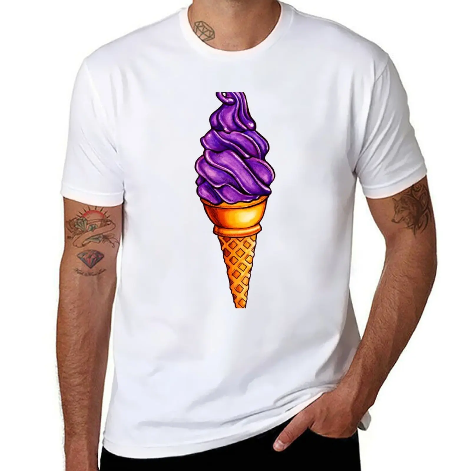 Purple Ice Cream Pattern T-Shirt t shirts for man cotton soft t shirt for man 100 percent cotton T-Shirt
