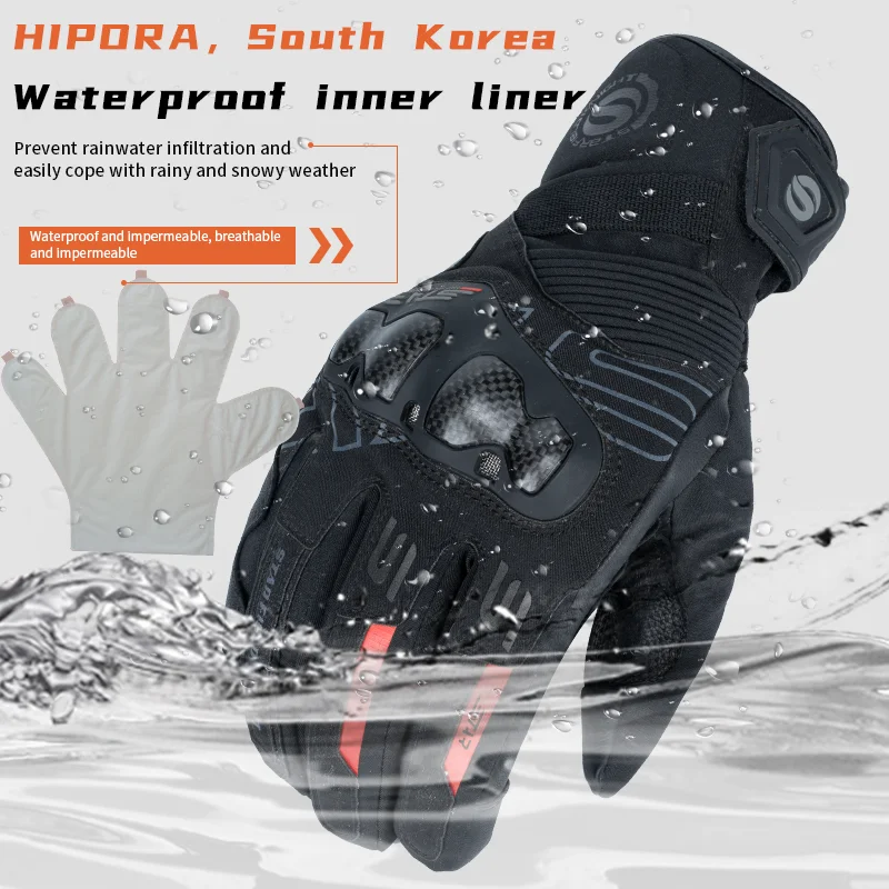 SFK Newest Motorcycle Gloves Carbon Fiber Winter Add Fluff Warm Real Goat Leather Windproof Waterproof Riding Gears Accessories