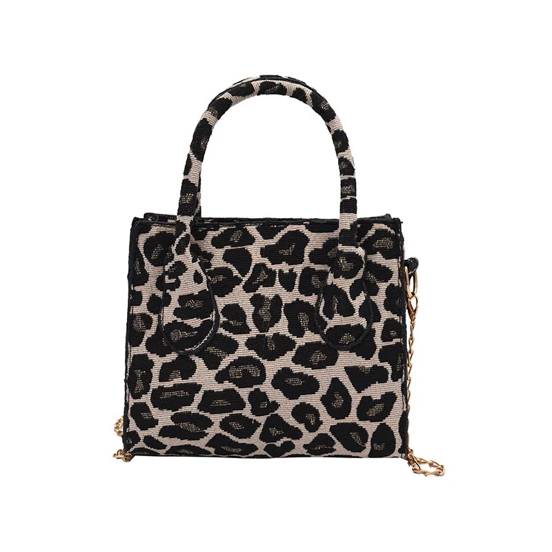 French Texture Female 2021 New Leopard Trend Portable Shopping Large Capacity Woolen Square Bag Designer Handbag