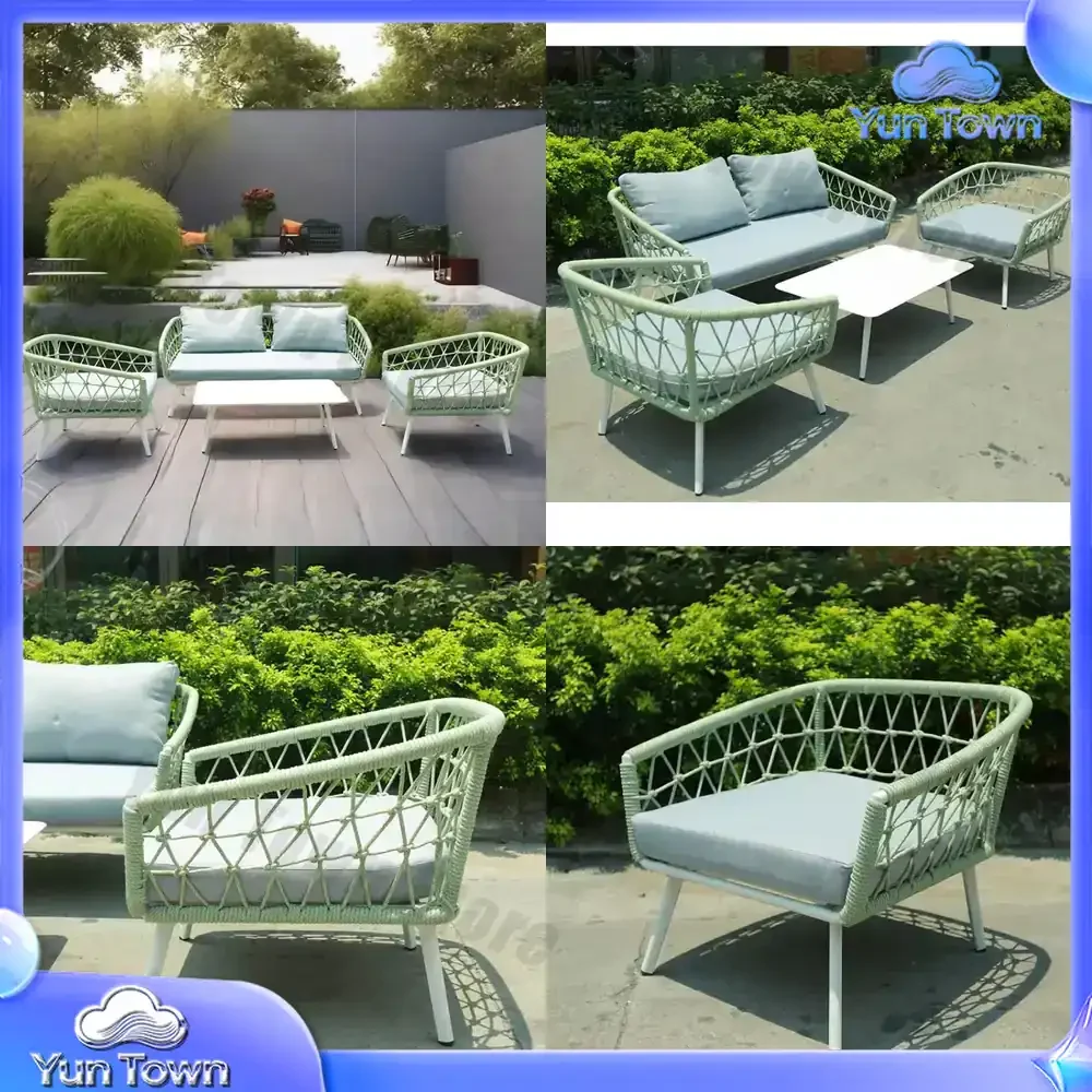 Hotel Outdoor Villa Courtyard Aluminum Minimal Design Patio 4 Pieces Rope Sectional Garden Sofa Set