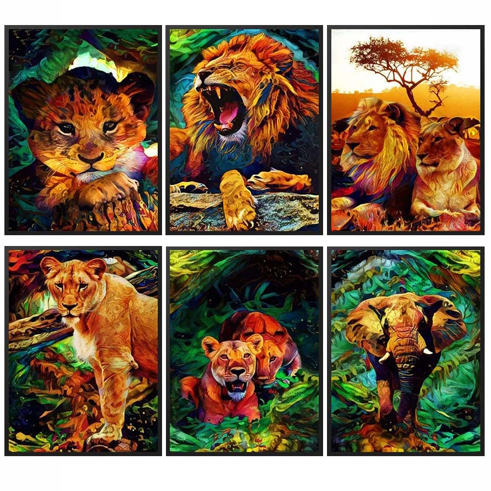 

Africa Lion Tiger Colorful Animal Wall Pictures For Living Room Nordic Poster Wall Art Canvas Painting Home Decor Unframed