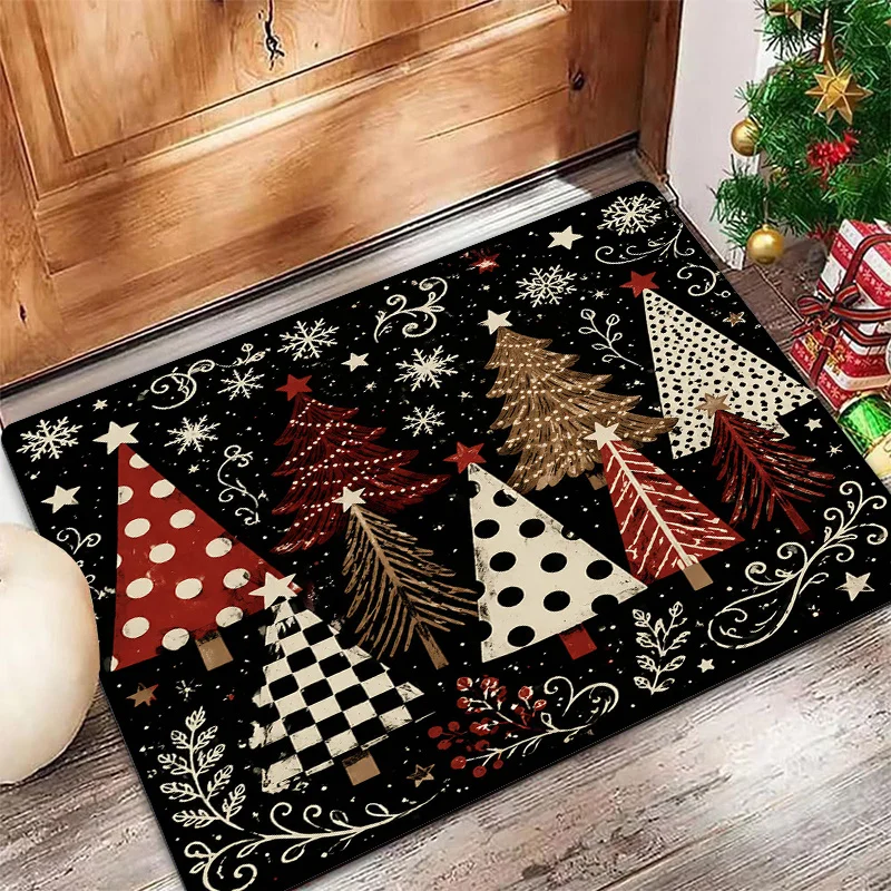1pc Rectangular Welcome Rug with Christmas Tree and Snowflake Print, Decor Mat for Entryway, Bathroom, Kitchen, Camper