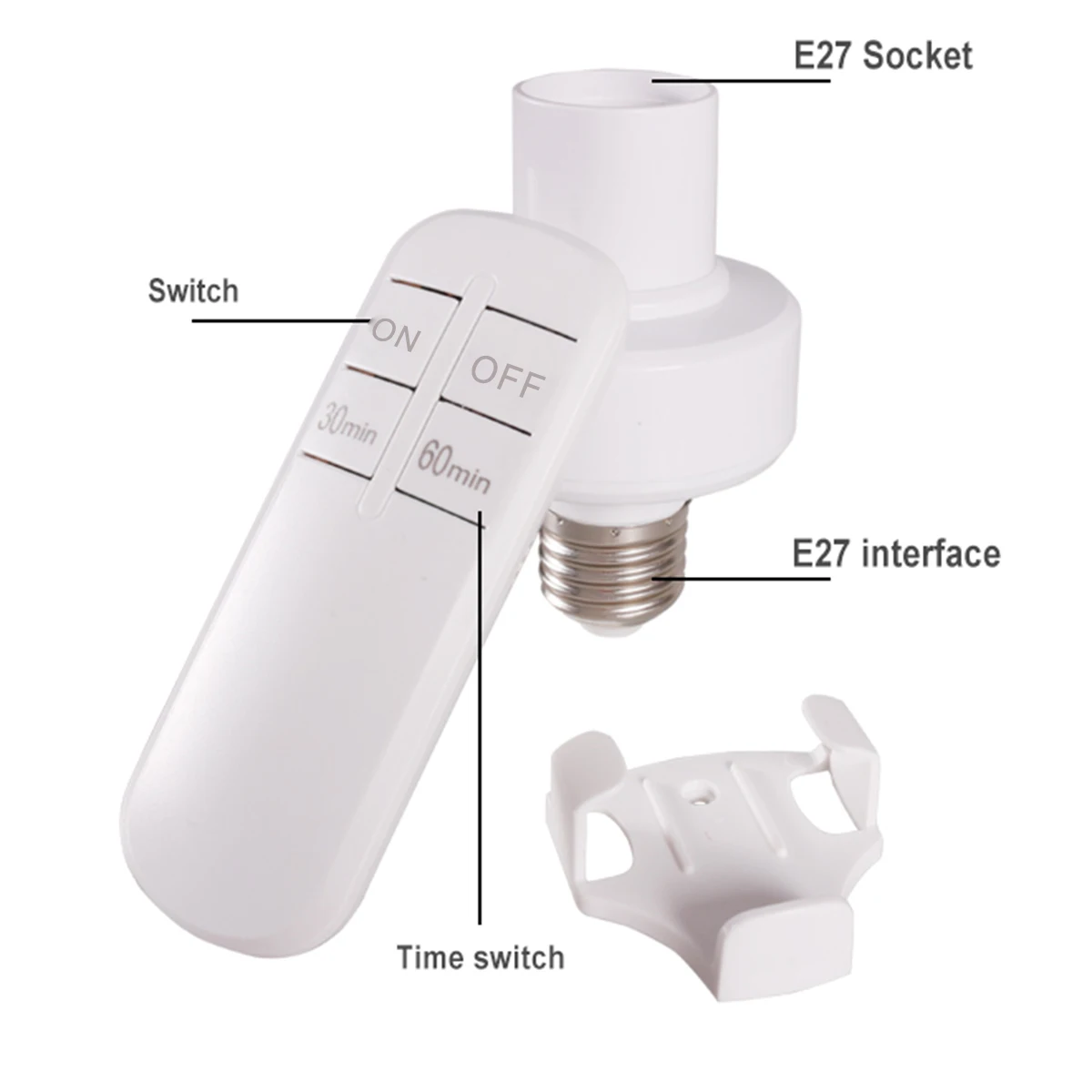 433Mhz E27 lamp holder wireless remote control with 60min 30min E27 110V / 220V power switch socket remote timing switch lights