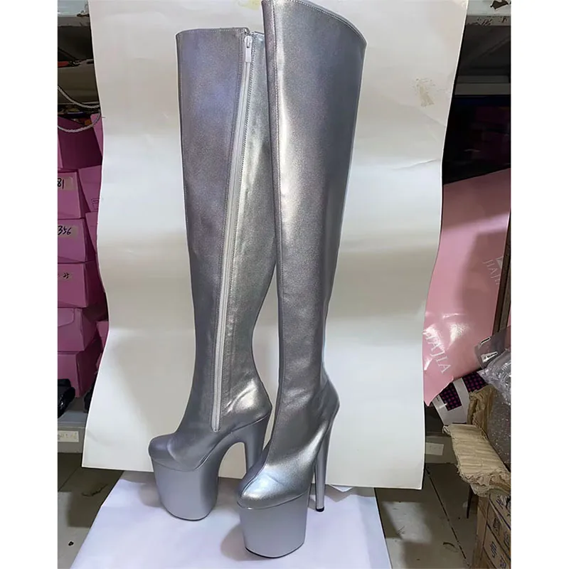 Botas por encima de la rodilla con cremallera para mujer, tacones altos Ultra 20CM, zapatos de plataforma, Pole Dancing, fiesta Sexy, 20cm