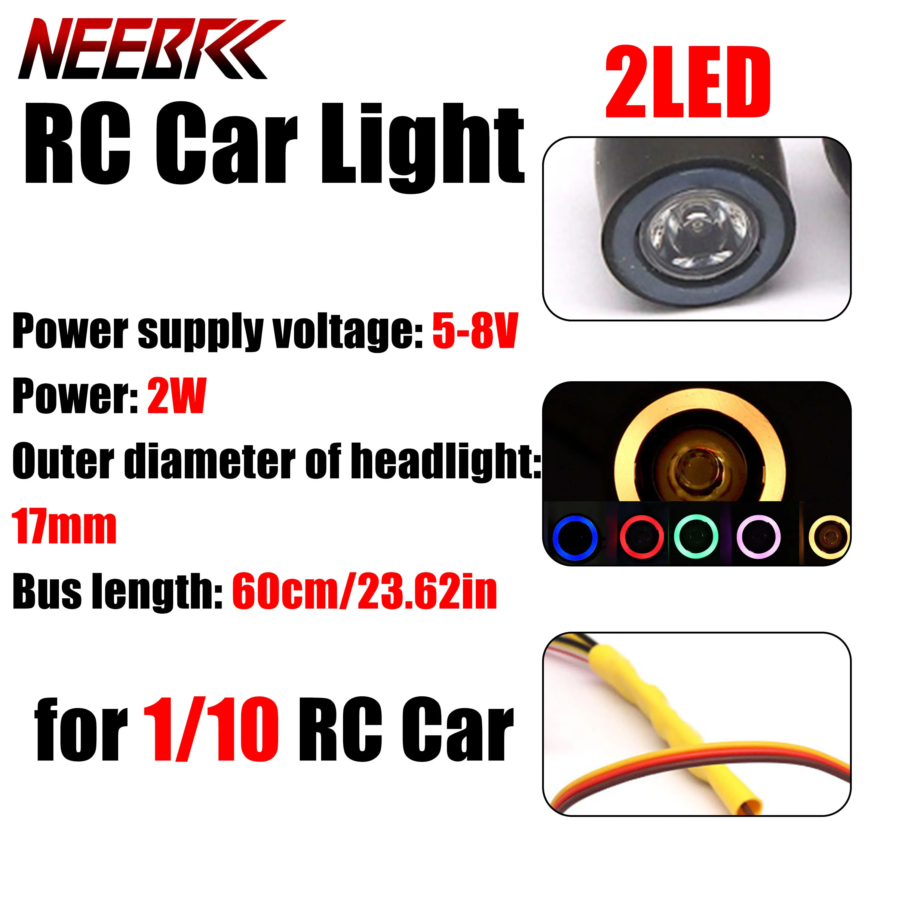 2LED RC Car Light Lamp Universal Multifunction Headlight for 1/10 Crawler Axial SCX10 TRX4 D90 Jeep Wrangler 90046 90047 Part