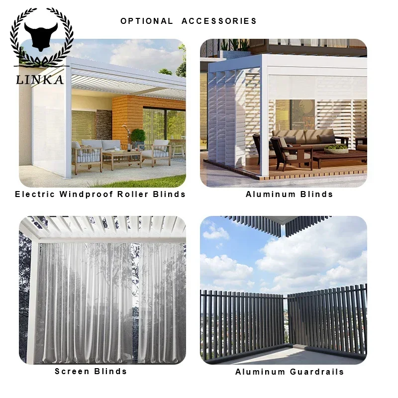 Customized adjustable outdoor gazebo waterproof louvered roof motorized bioclimatic aluminium pergola