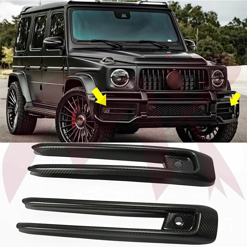 Dry Carbon Fiber Car Front Bumper Cover Insert Fog Lamp Cover Fit For Mercedes G-Class W464 W463A G63 AMG 2019-2023