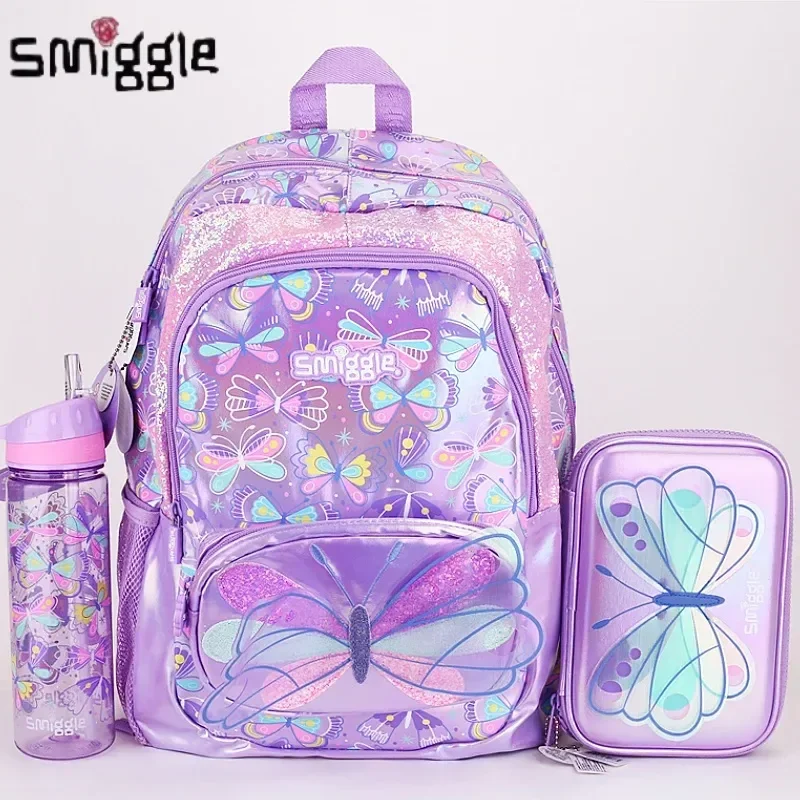 New Original Smiggle Primary School Student Large Capacity Ultra Light Weight Reducing Butterfly Style Girl Stationery Backpack