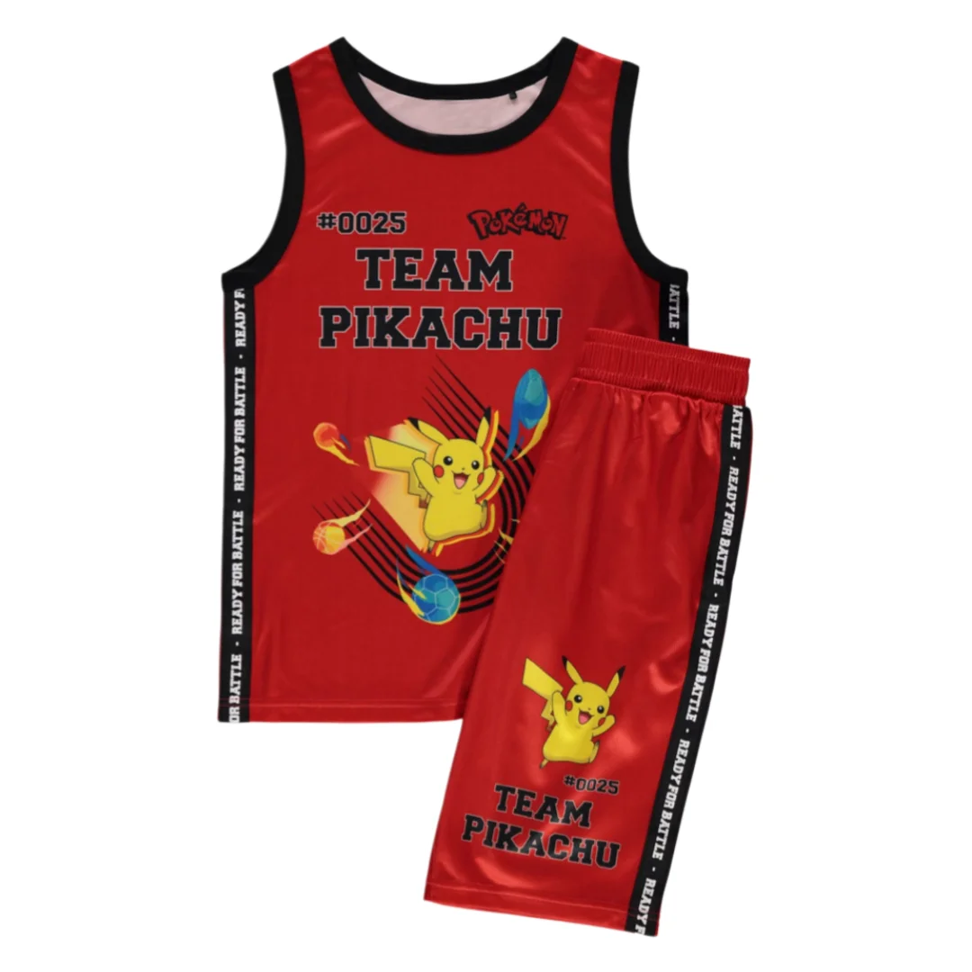 Potdemiel Pickachu Red Basketball Jersey Shirt & Shorts Set Boys Girls Athleisure Set Summer Quick-dry Soft Comfy Lightweight