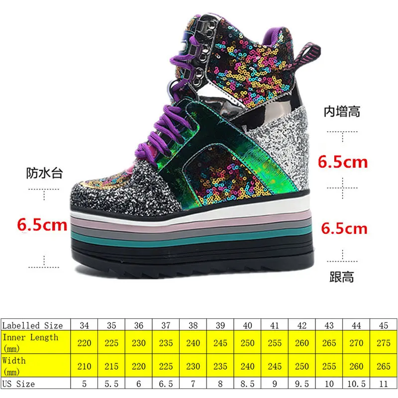 Fujin 13cm Synthetic Women High Brand Designer Shoes Lady Vulcanize Autumn Spring Mixed Color Bling Luxury Ankle Boots Sneakers