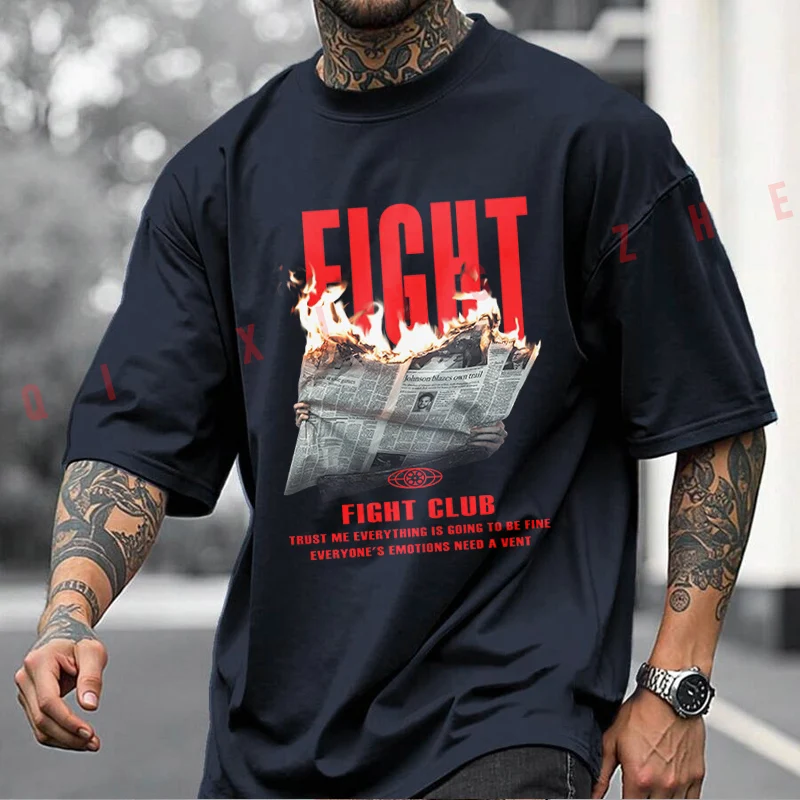 Fight Creative Design Motorcycle Printed T-Shirt Men's Fashion Short Sleeve Exquisite Design Essential Top Tees
