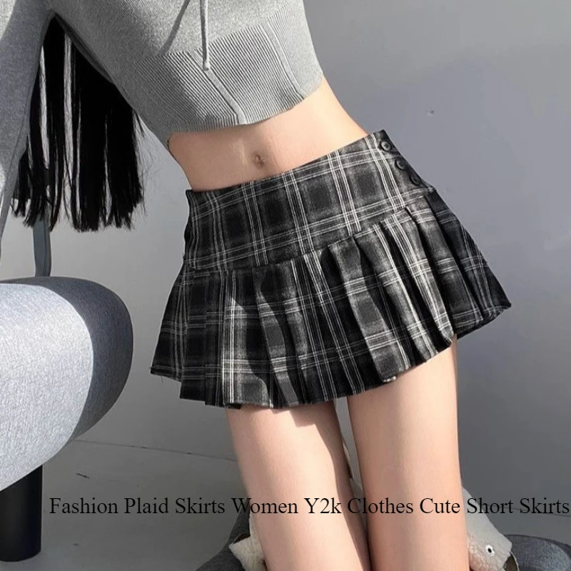

Корейская клетчатая плиссированная мини-юбка Y2K для женщин, винтажная милая модная короткая юбка в стиле Харадзюку, высококачественная персонализированная короткая юбка