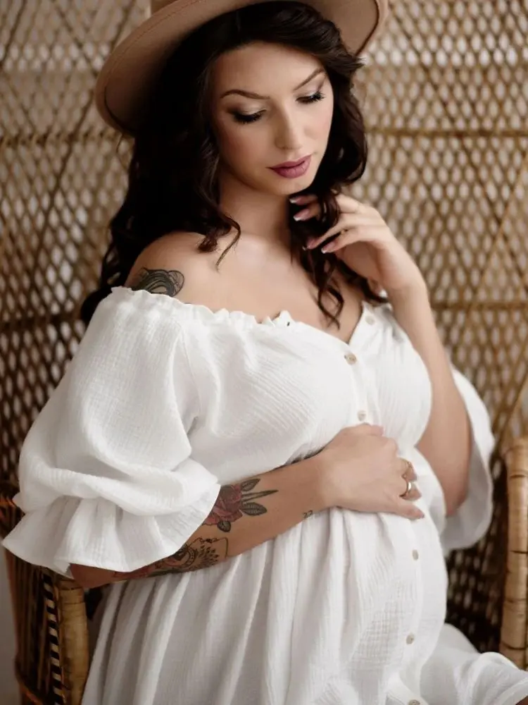 

Soft Skin Linen Maternity Dress Photoshoot For Lab Studio Baby Shower Dresses Pregnant Photography Clothes Woman Babyshower